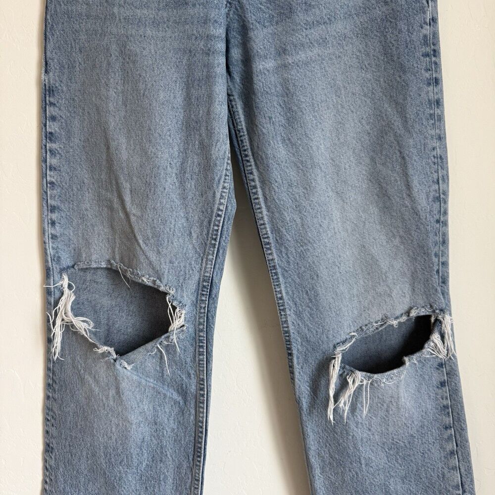 Zara Jeans Womens Sz 6 Blue Med Wash Cotton Wide Leg Baggy Distressed High Rise - Picture 4 of 16